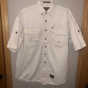VTG CAMEL TROPHY ADVENTURE WEAR Mens 2 XL Cream Safari Button Down Shirt READ